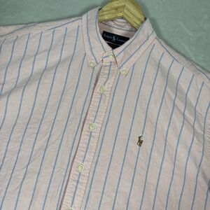 Ralph Lauren Button Down Short Sleeve Blake Pink Blue  Oxford Pinstripe Size XL